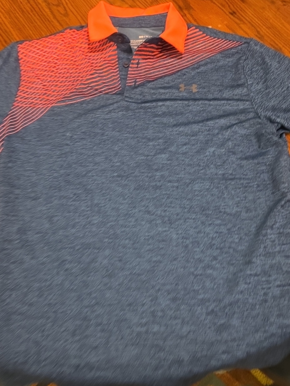 Under Armour Men’s Blue Heather Polo with Bright Orange Collar